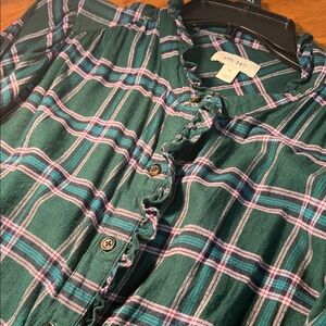 On 34th Green Plaid Flannel Ruffle Shirt